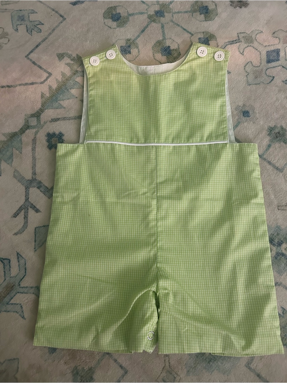 Boys' Light Green Gingham Shortall with White Piping